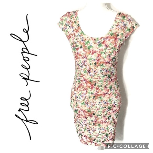 Free People Floral Spring Dress Sz Small Midi Pink Green - Picture 2 of 9